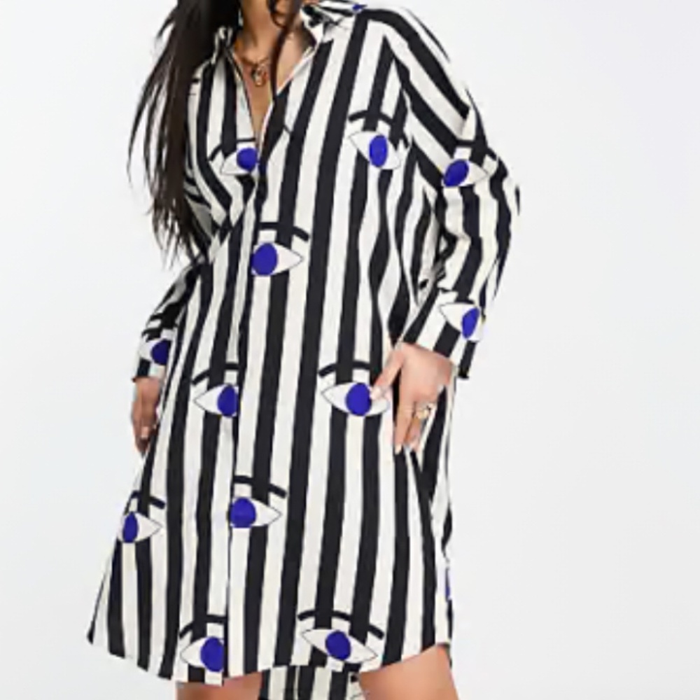 NWOT ASOS Monki Mini Shirt Dress in Eye Stripe Pattern